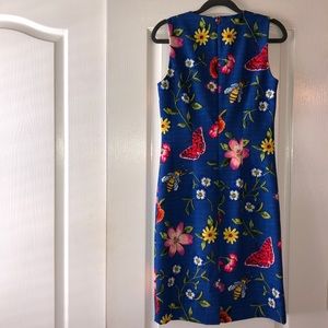 Spring floral sleeveless dress w/jewel neckline